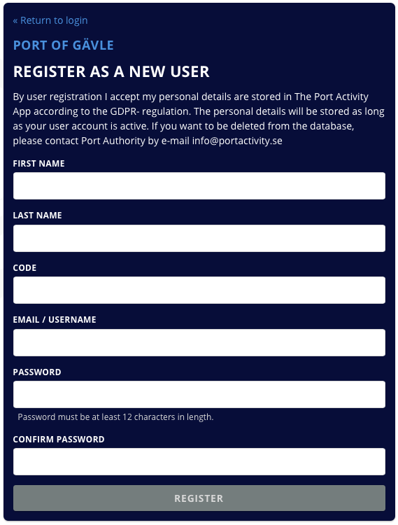 Registration with code